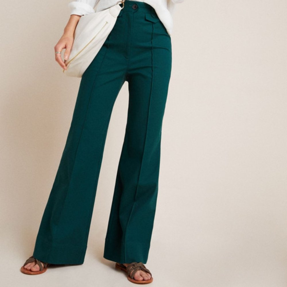 Jade Wide-Leg Pants, Anthropologie, Size 0, Dark Green